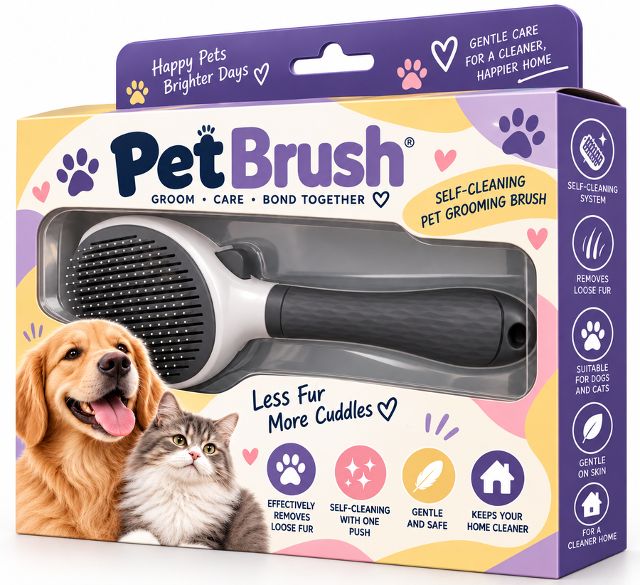 Confezione di PetBrush, la spazzola autopulente per cani e gatti