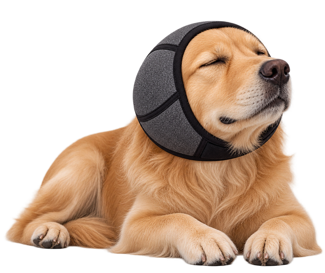 Cane sdraiato con PetCalm mentre fuori c'è un temporale