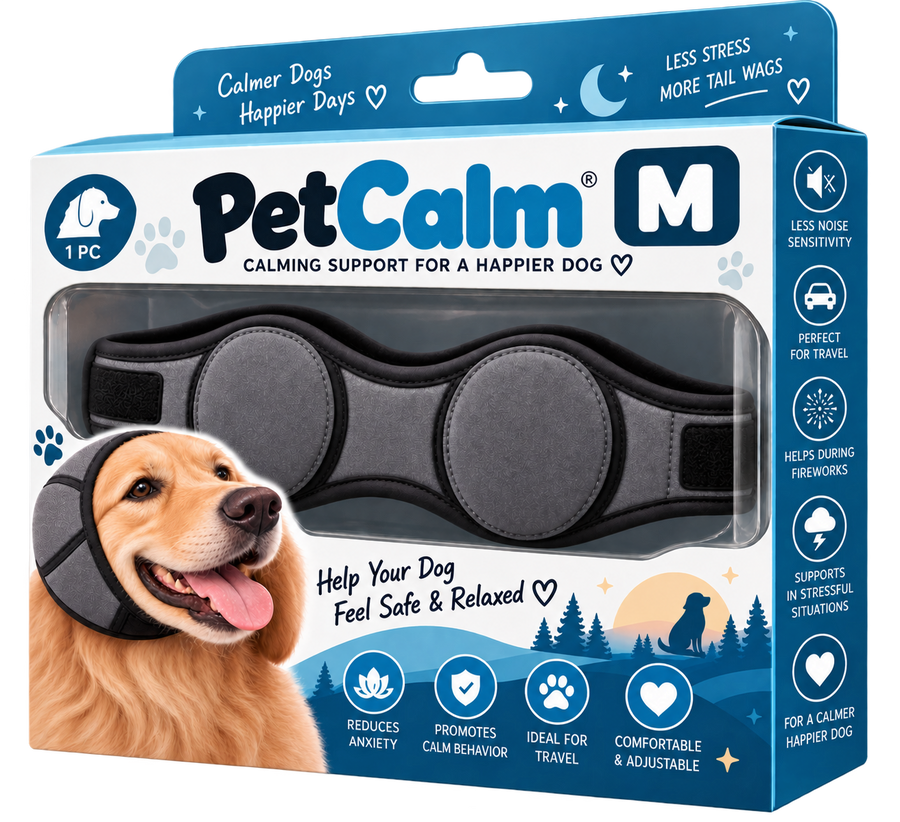 PetCalm nella sua confezione, con la fascia imbottita e la chiusura a strappo — M