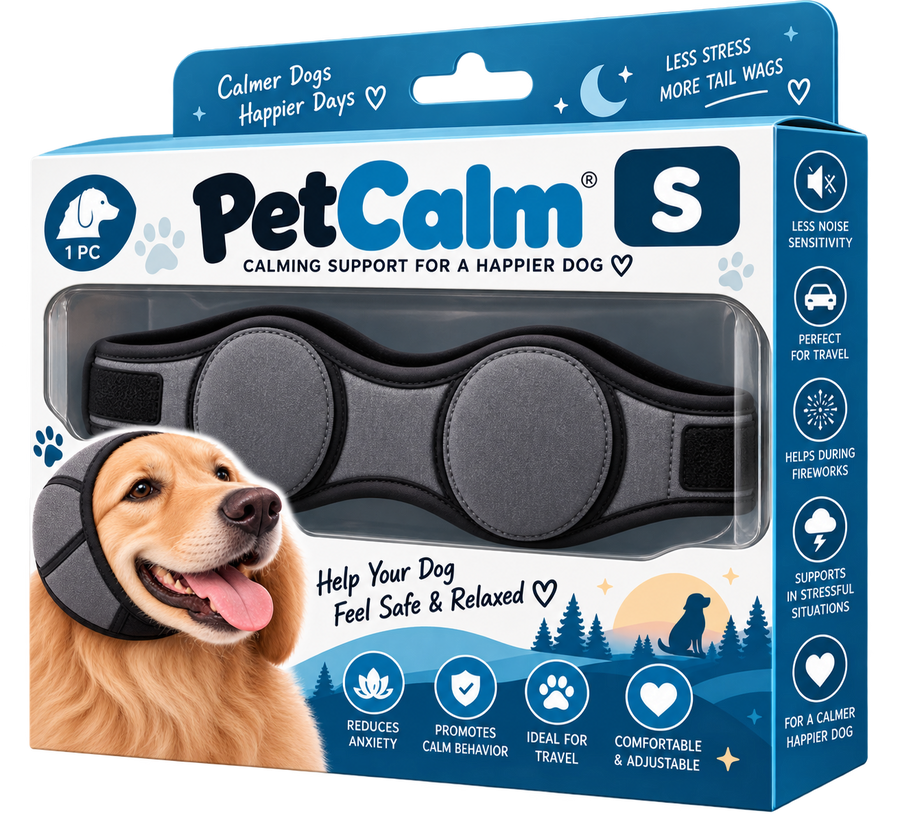PetCalm nella sua confezione, con la fascia imbottita e la chiusura a strappo — S