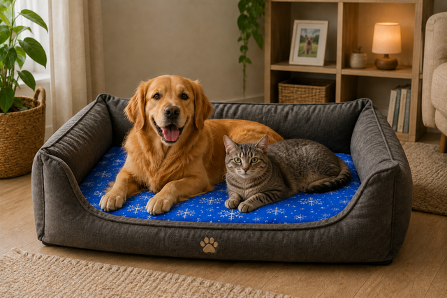 Il tappetino PetCarpet dentro la cuccia con un cane sopra
