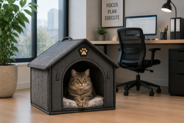 La cuccia in ufficio con un gatto dentro